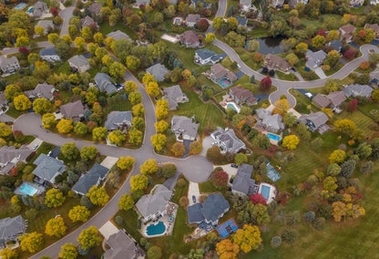 Aerial view of neighborhood in Plymouth, MN